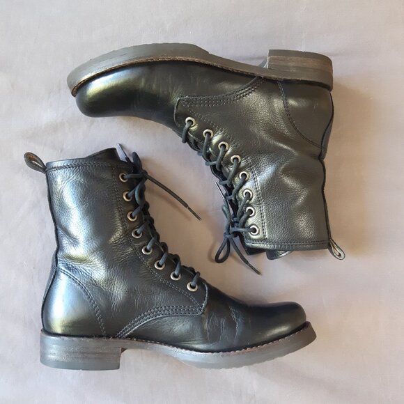 Frye Veronica Lace-Up Black Leather Combat Boot - Picture 4 of 14